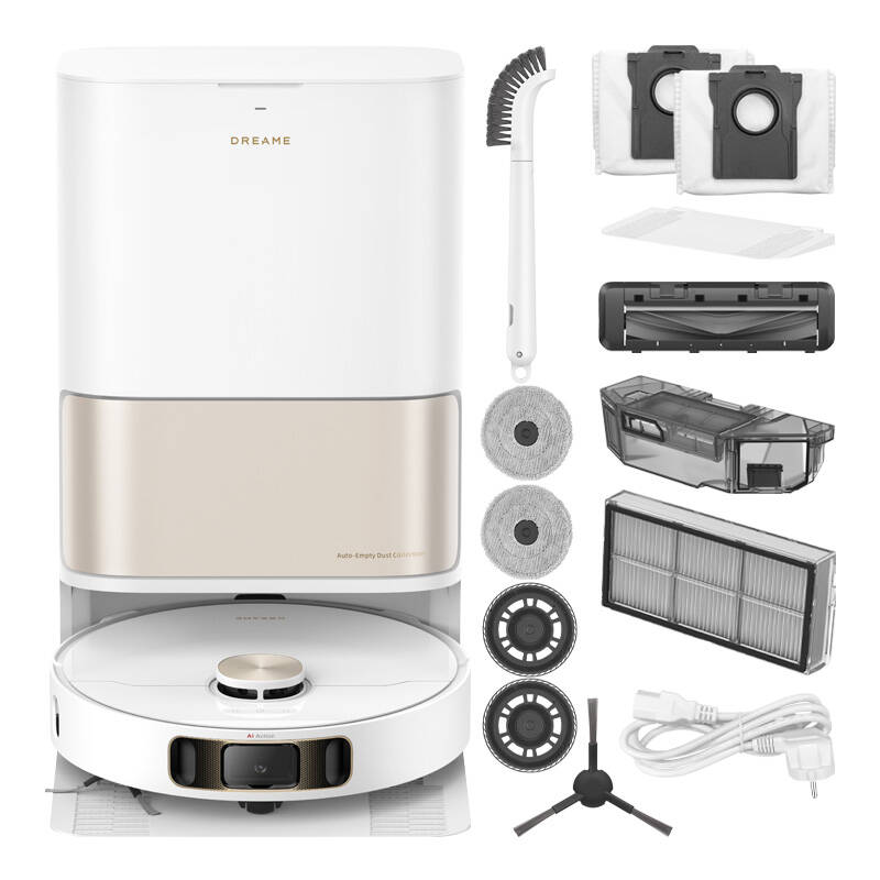 Robot de aspirare cu mop rotativ Dreame L10s Pro Ultra Heat, statie automata de golire 3.2l, 7000Pa, functie autocuratare mop la 58˚C, baterie 5200mAh, autonomie pana la 220 minute, alb