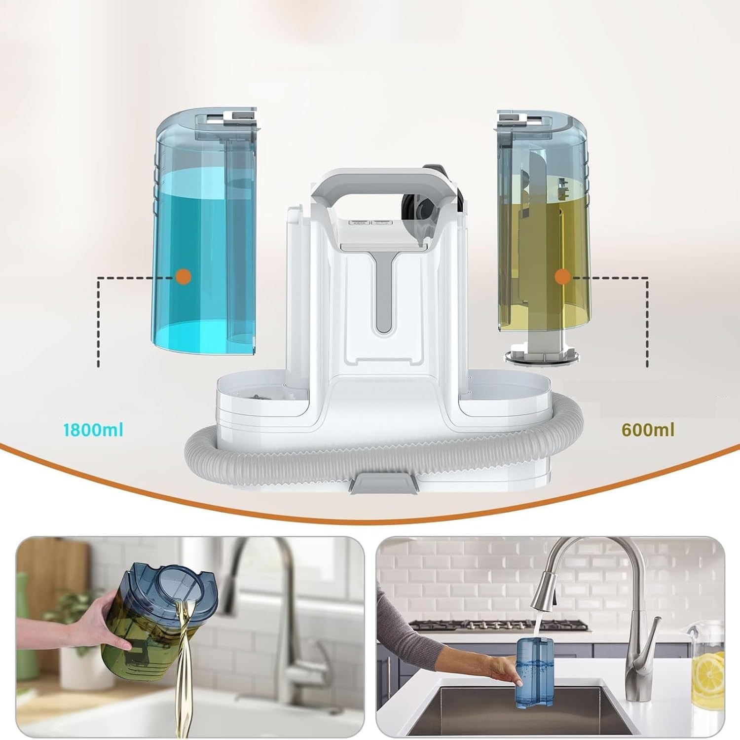Aspirator cu spalare AKKEE Rowenta Clean, 450W, 600ml, Gri/Alb, 33x23x30cm