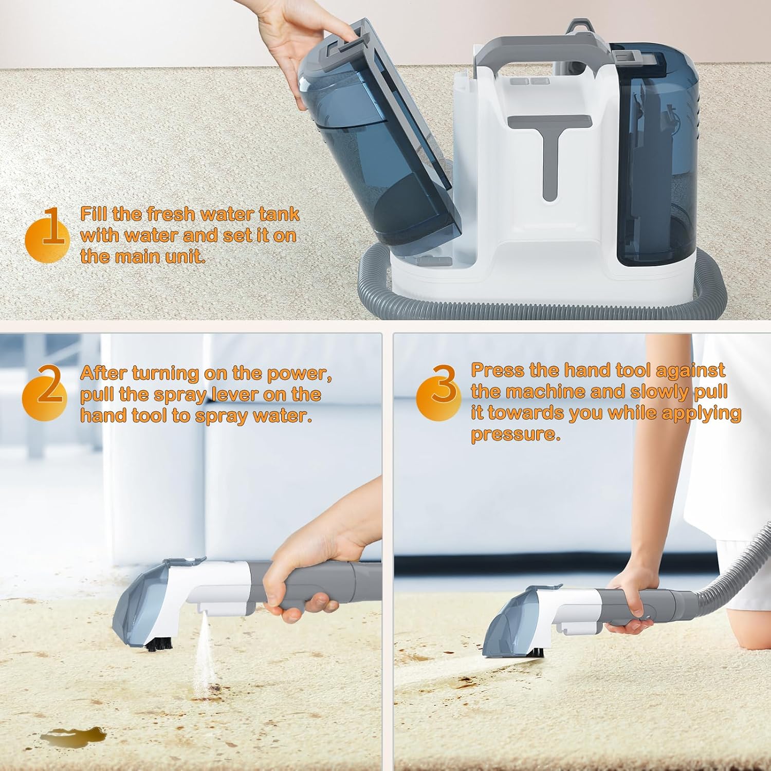 Aspirator cu spalare AKKEE Rowenta Clean, 450W, 600ml, Gri/Alb, 33x23x30cm