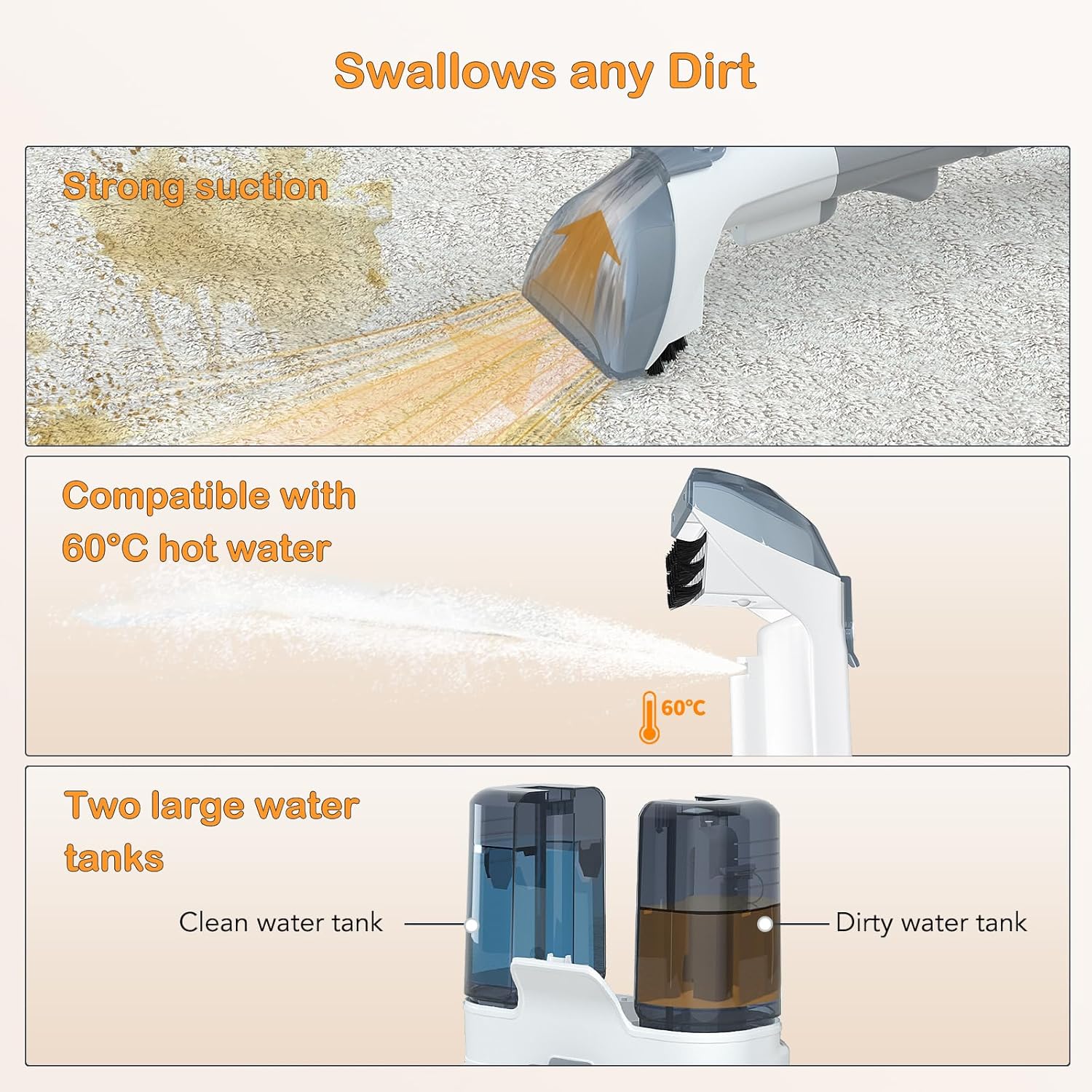 Aspirator cu spalare AKKEE Rowenta Clean, 450W, 600ml, Gri/Alb, 33x23x30cm