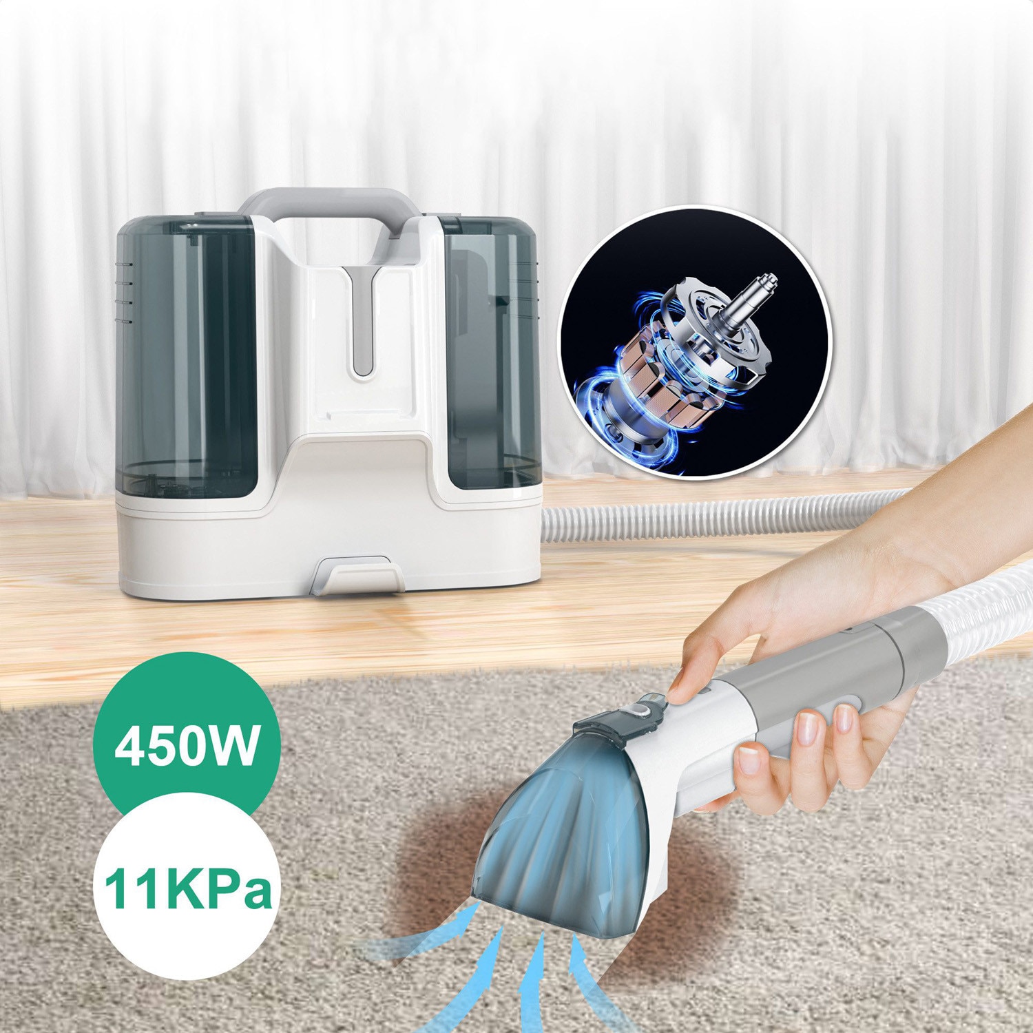 Aspirator cu spalare AKKEE Rowenta Clean, 450W, 600ml, Gri/Alb, 33x23x30cm