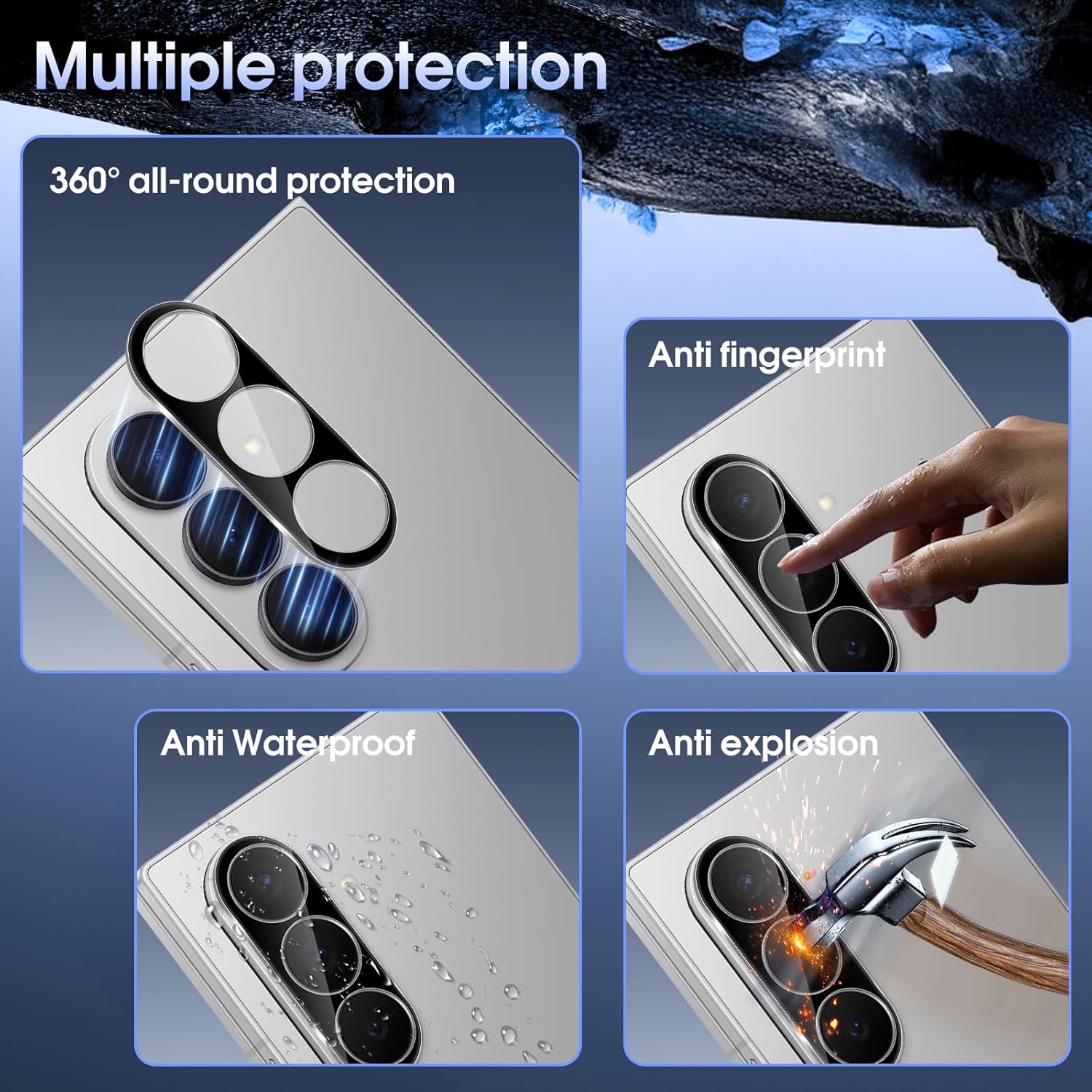 Set 2 folii de protectie din sticla temperata, MDUG, 9H duritate, negru, pentru Samsung Galaxy Z Fold7