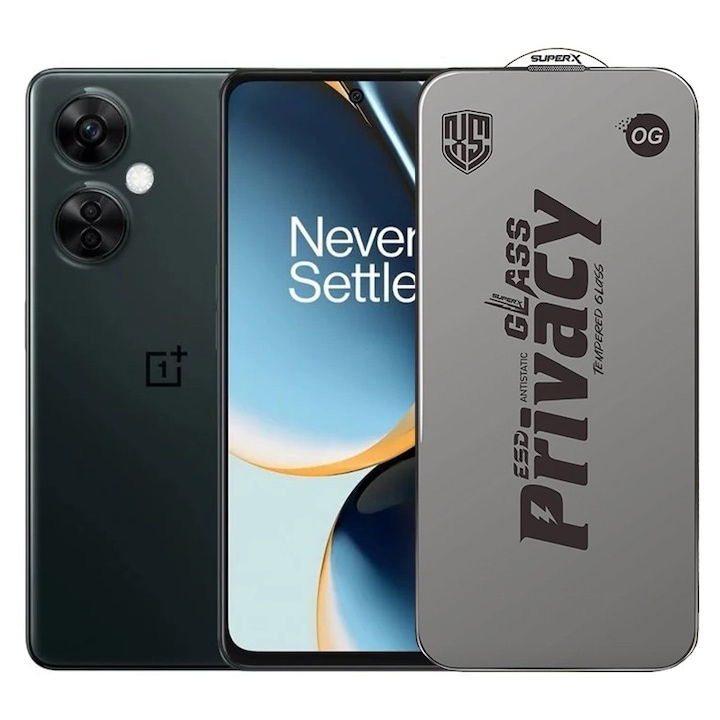 Folie de Protectie pentru OnePlus Nord CE 3 Lite, Flippy, Sticla Securizata ESD Antistatica, Super-X Privacy OG, Margini Negre, 0.30 mm, Transparent Inchis
