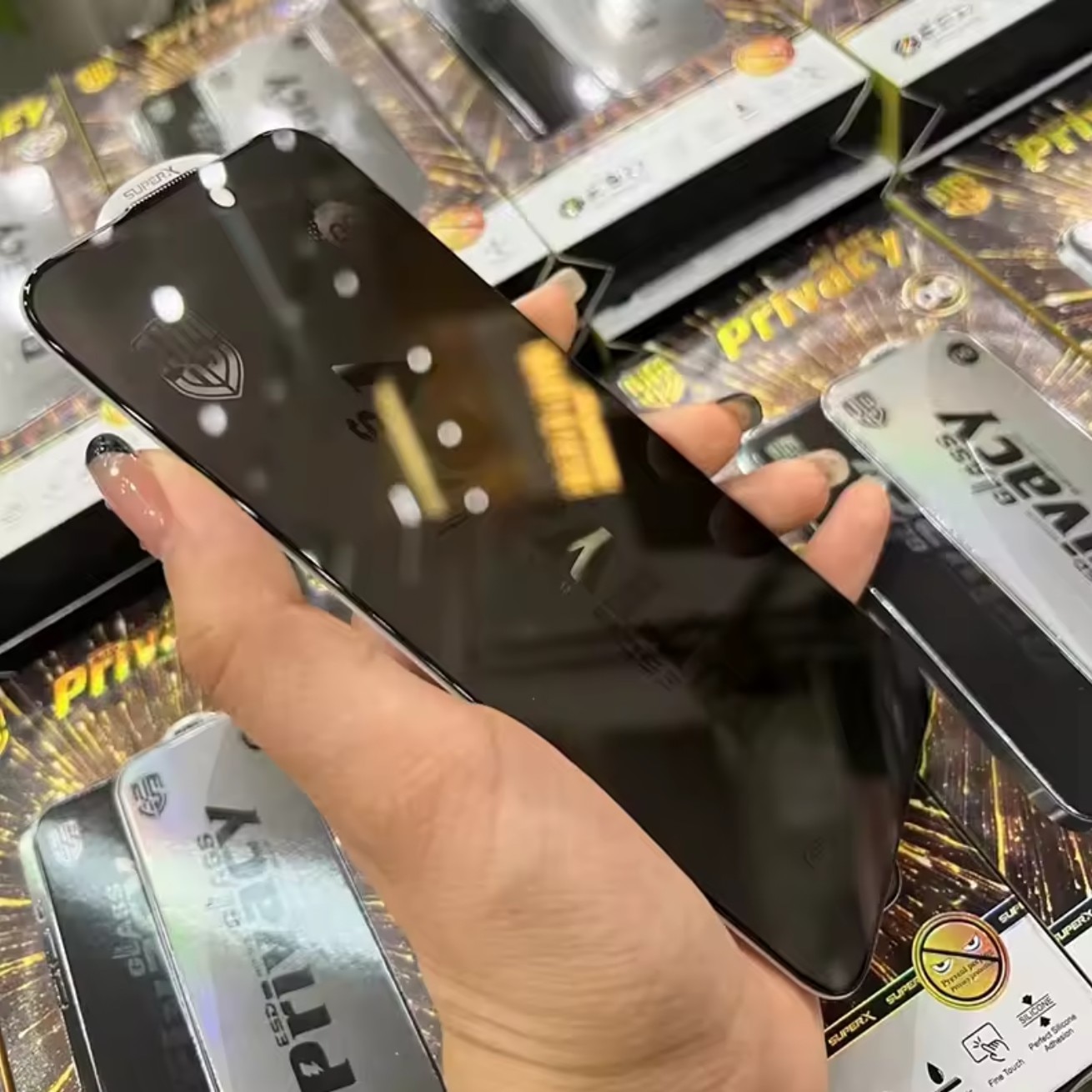Folie de Protectie pentru OnePlus Nord CE 3 Lite, Flippy, Sticla Securizata ESD Antistatica, Super-X Privacy OG, Margini Negre, 0.30 mm, Transparent Inchis