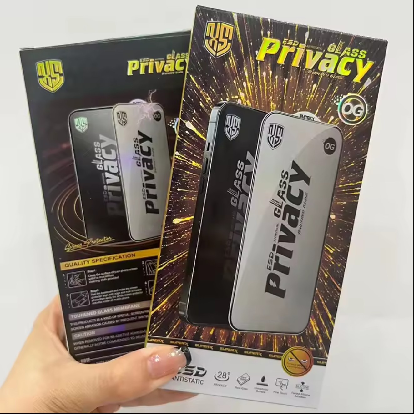 Folie de Protectie pentru OnePlus Nord CE 3 Lite, Flippy, Sticla Securizata ESD Antistatica, Super-X Privacy OG, Margini Negre, 0.30 mm, Transparent Inchis