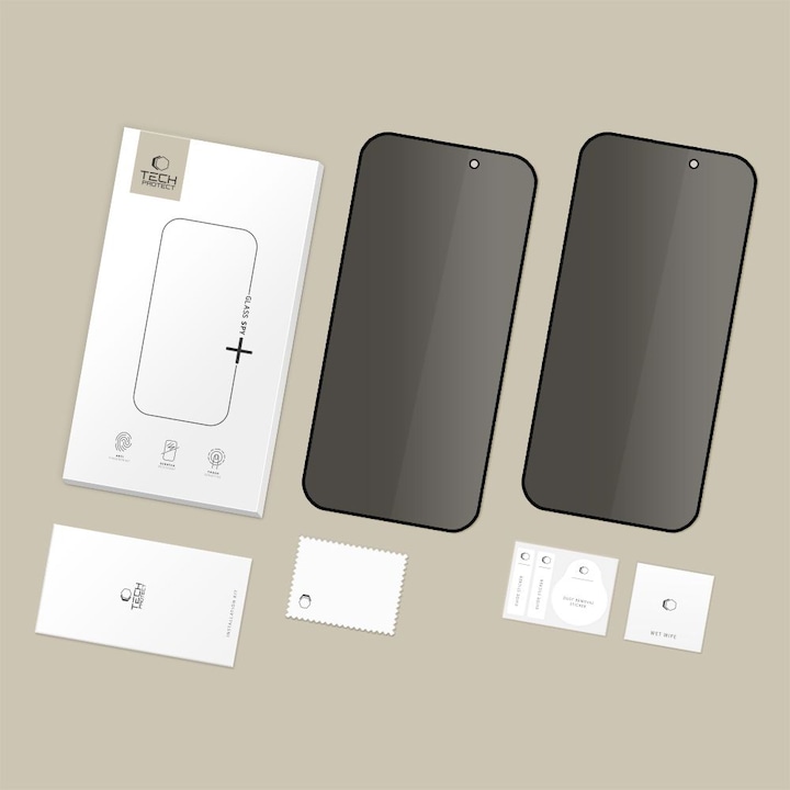 Set 2 folii sticla securizata Tech-Protect Glass Spy Plus Privacy compatibil cu iPhone 16 Pro / 17 / 17 Pro, Transparent