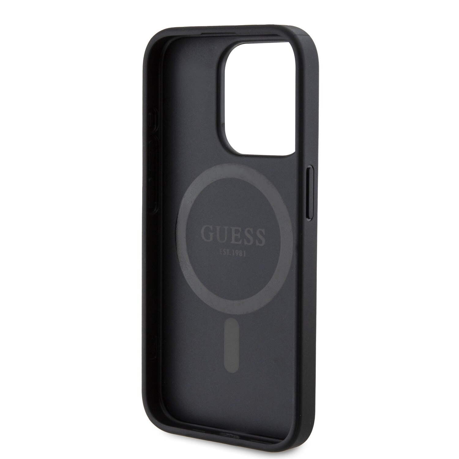 Husa telefon pentru iPhone 15 Pro, Guess, Piele ecologica, Negru