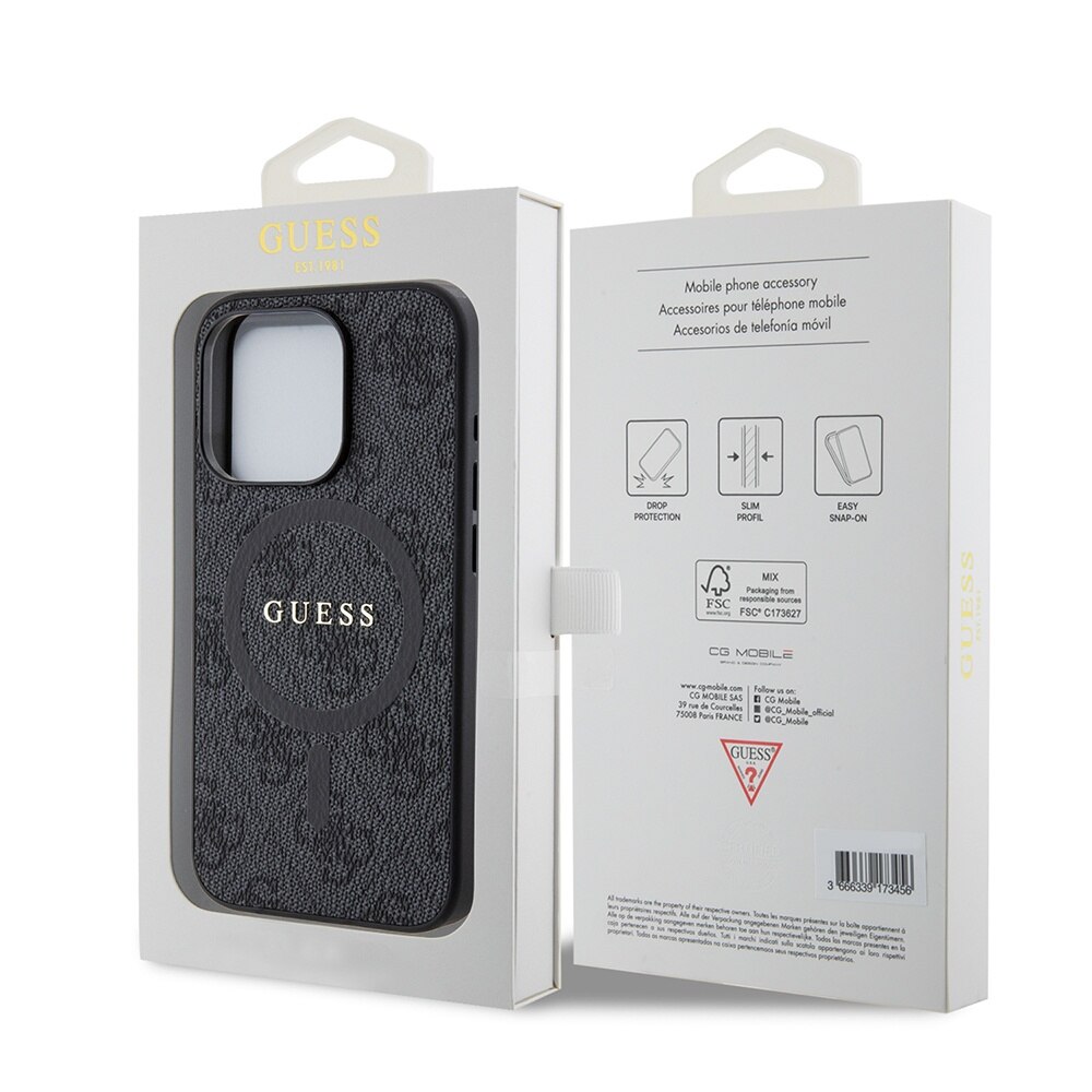 Husa telefon pentru iPhone 15 Pro, Guess, Piele ecologica, Negru