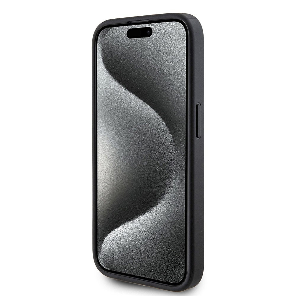 Husa telefon pentru iPhone 15 Pro, Guess, Piele ecologica, Negru