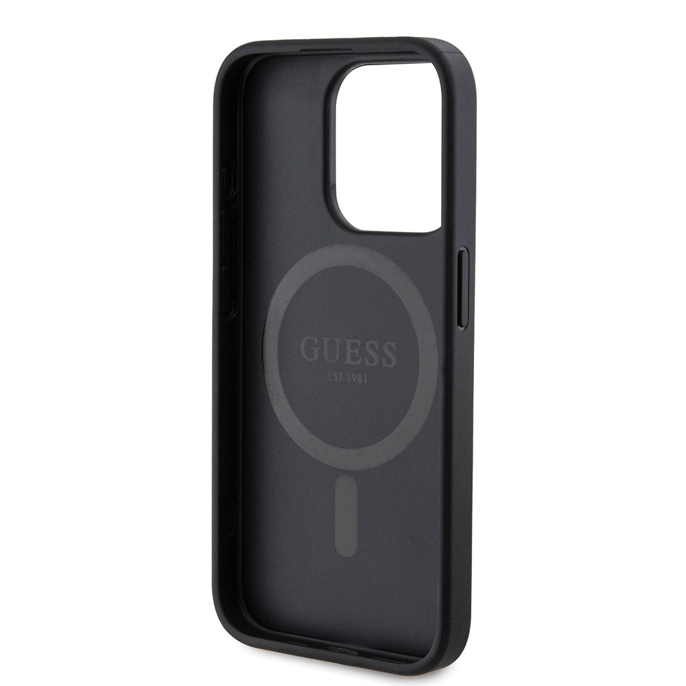 Husa telefon pentru iPhone 15 Pro, Guess, Piele ecologica, Negru