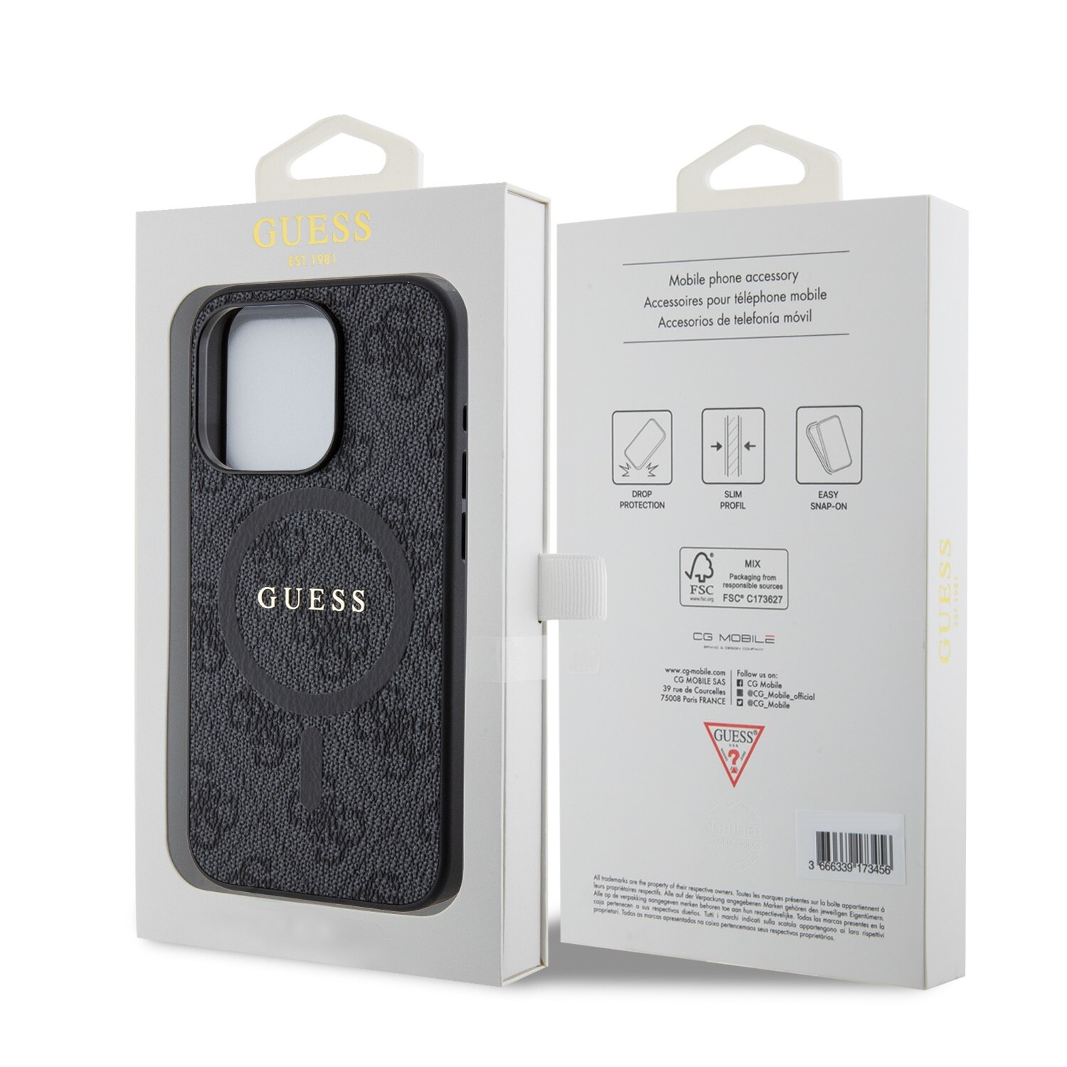 Husa telefon pentru iPhone 15 Pro, Guess, Piele ecologica, Negru