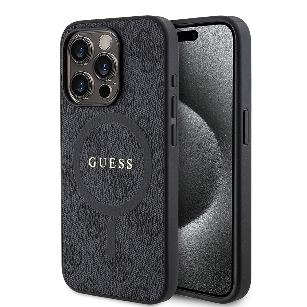 Husa telefon pentru iPhone 15 Pro, Guess, Piele ecologica, Negru