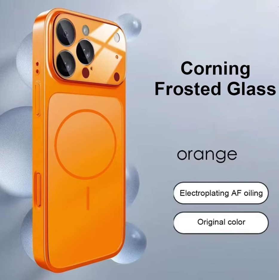 Husa pentru iPhone 17 Pro Max, GlassLook, compatibil cu MagSafe, Premium, Ultra Subtire, Portocaliu