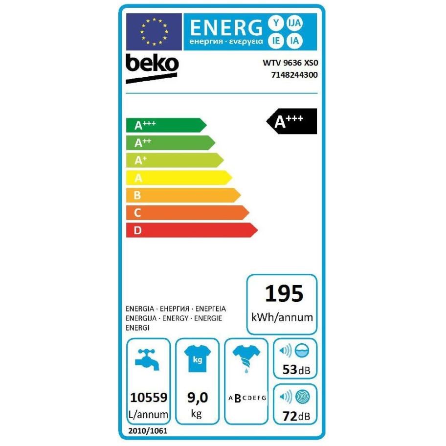 Masina de spalat rufe Beko WTV9636XS0, 9 kg, 1200 RPM, Clasa A+++, HomeWhiz, conectare Bluetooth, SteamCure, AddGarment, Motor ProSmart Inverter, 60 cm, Alb