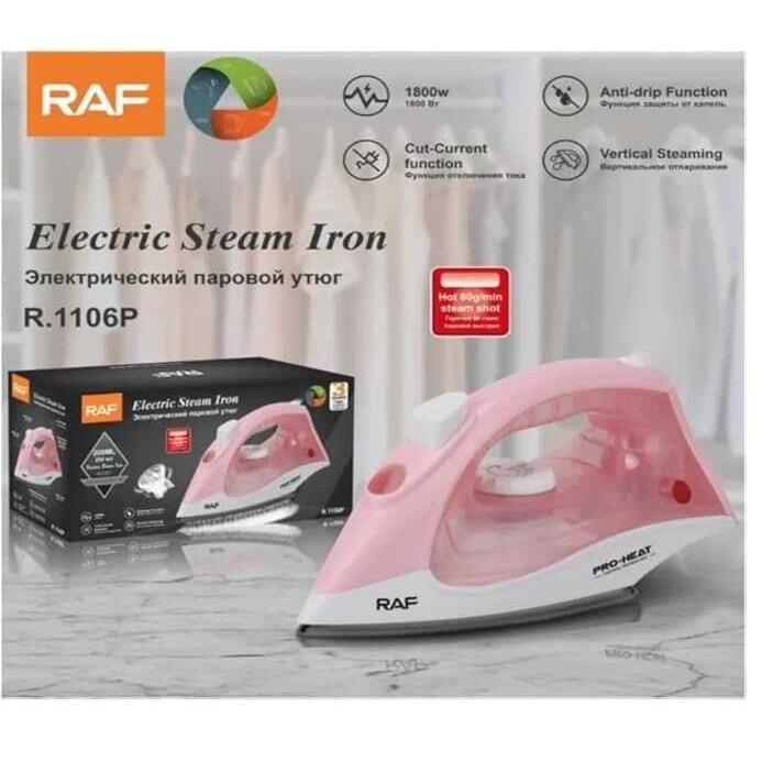 Fier de călcat cu aburi Raf R.1106P, cu reglare a temperaturii, rezervor de apă de 200 ml, roz, 1800 W