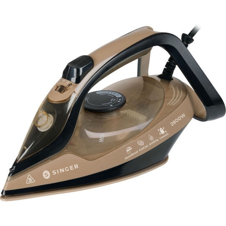 Fier de calcat cu abur Singer 2800W, talpa ceramica, debit de abur 30gr/min, negru, 280ml