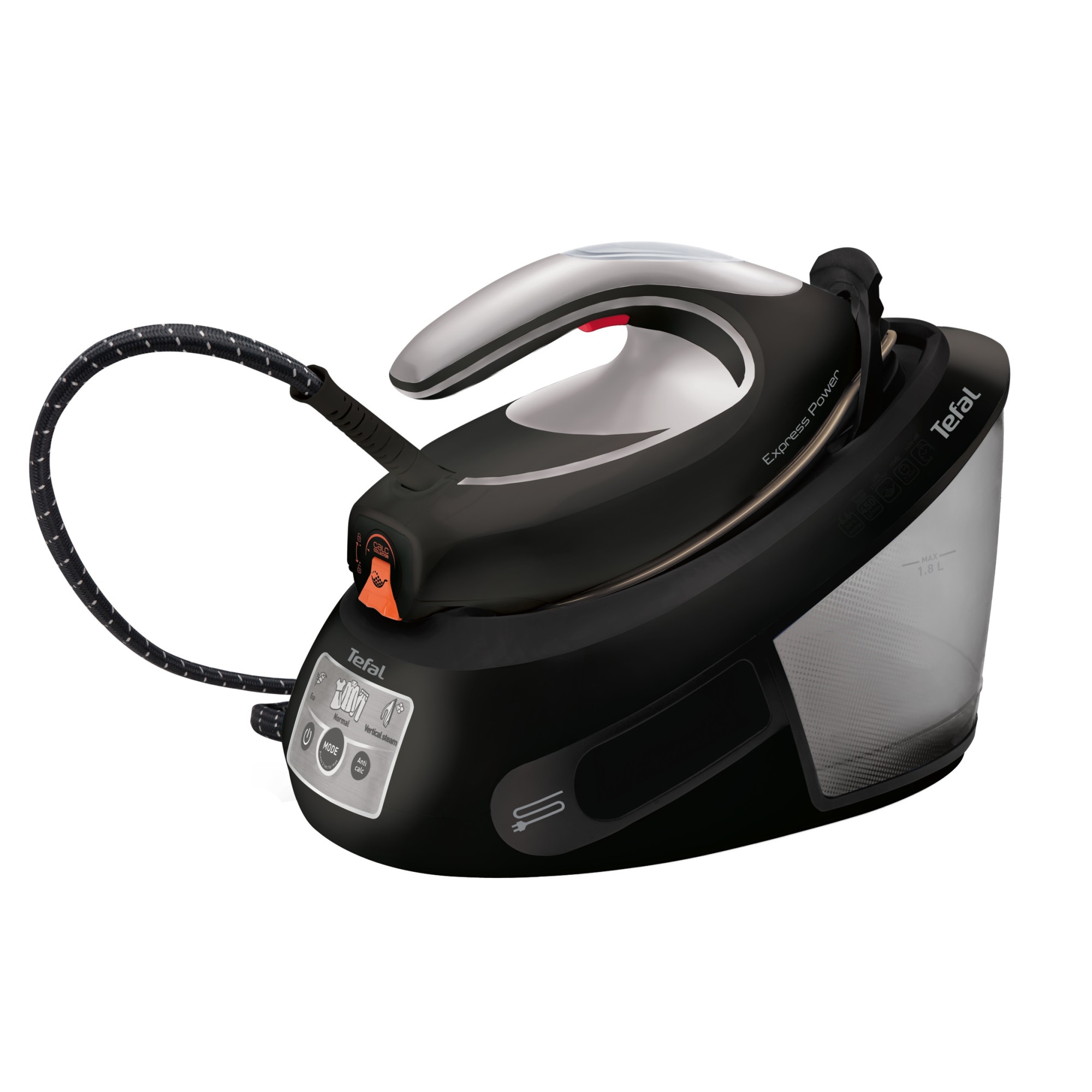 Statie de calcat Tefal Express Power SV8062E0, 2800W, 6.8 bar, abur variabil 130g/min, talpa Durilium AirGlide, capacitate rezervor 1.8L, negru/argintiu