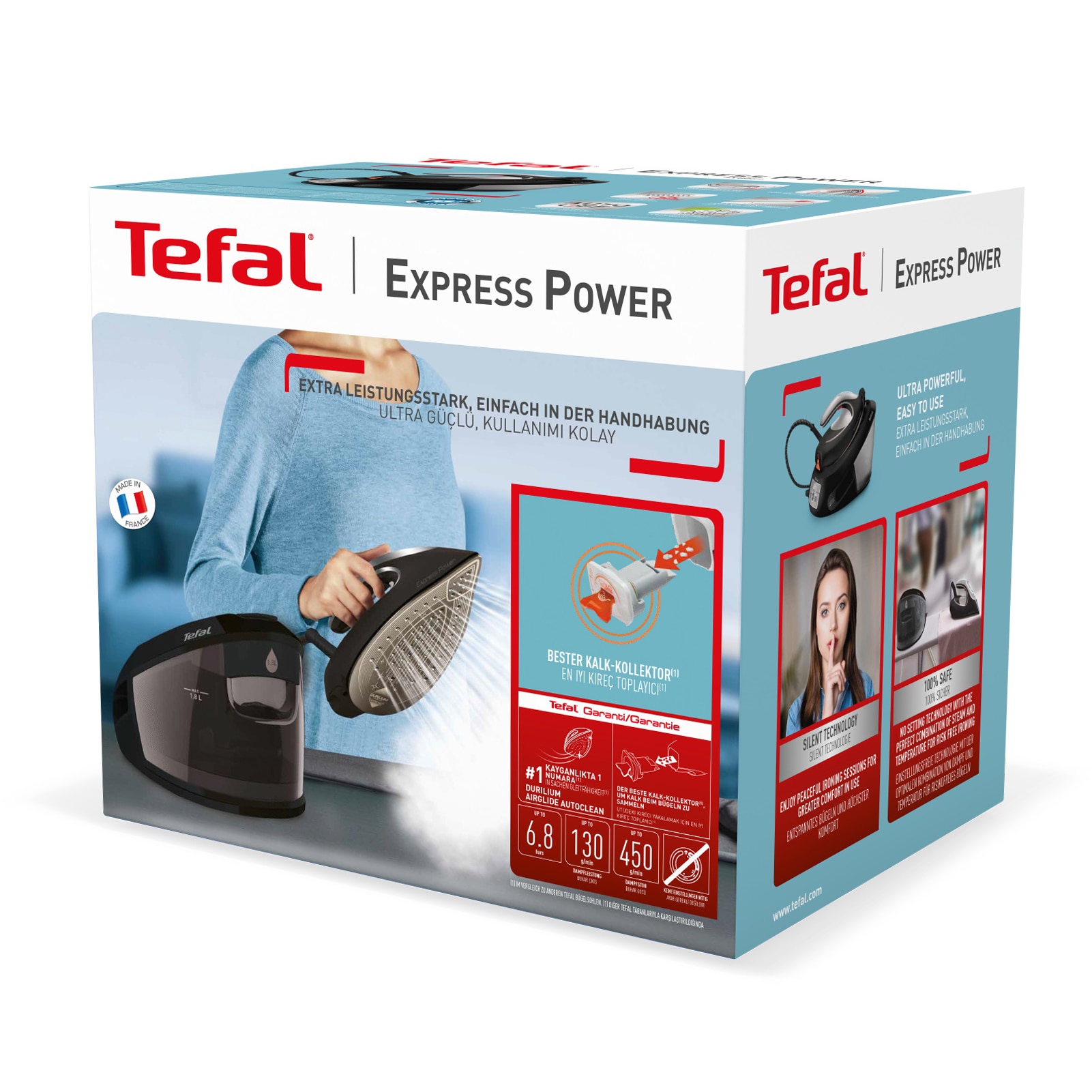 Statie de calcat Tefal Express Power SV8062E0, 2800W, 6.8 bar, abur variabil 130g/min, talpa Durilium AirGlide, capacitate rezervor 1.8L, negru/argintiu