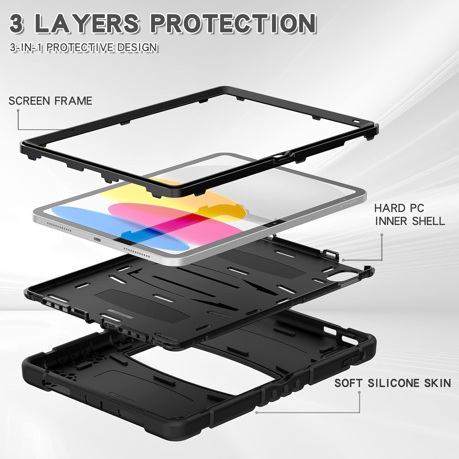 Husa Shockproof Armor pentru Samsung Galaxy Tab A11/A9(2025/2023), 8.7", Sigloo, stand Built-in, Protectie 360, Negru