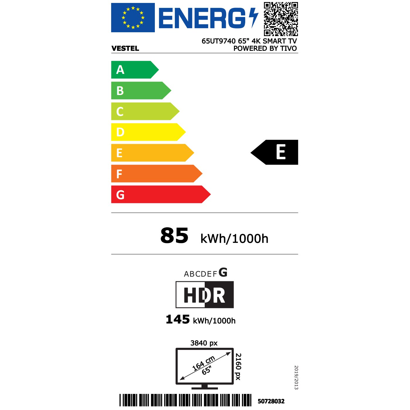 Televizor Vestel 65UT9740, 4K, Ultra HD, Smart TV, 164 cm, Micro Dimming