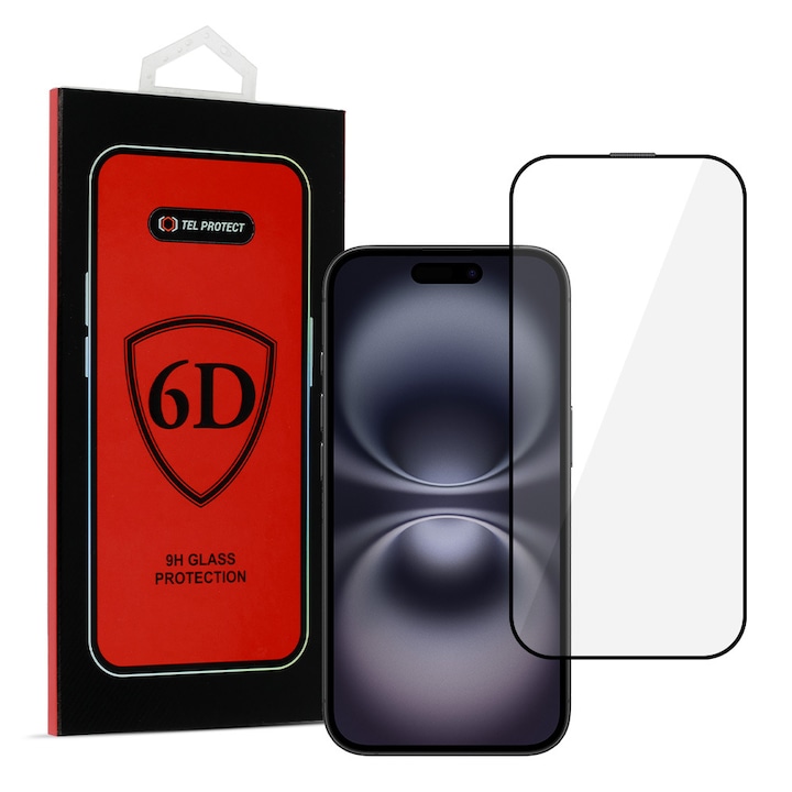 Folie de protectie pentru iPhone 16 Plus Full Glue Tempered Glass BLACK