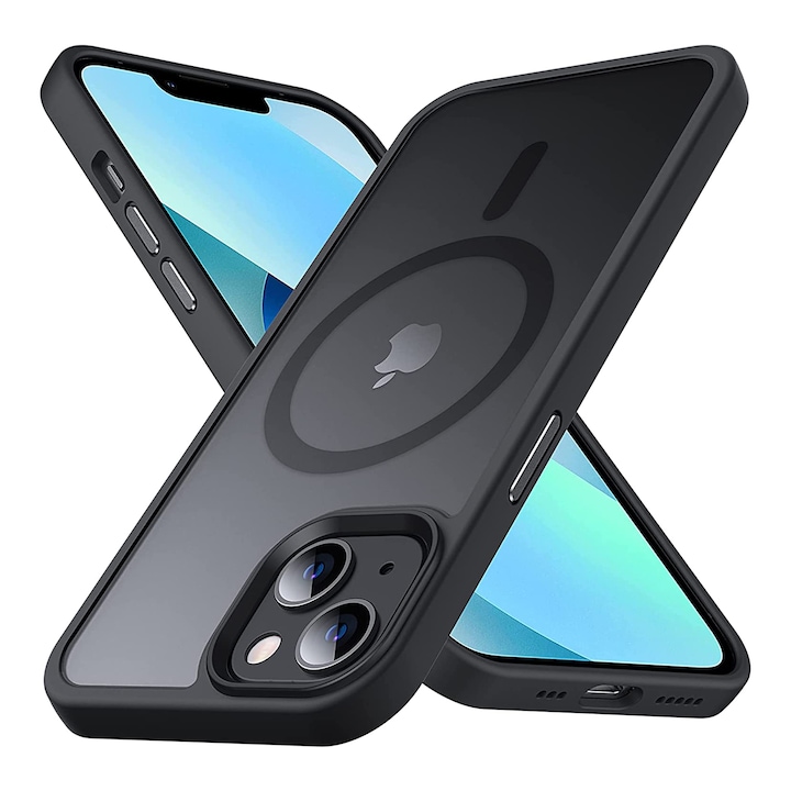 Husa pentru IPhone 14 PLUS, MobileSmart MagSafe, Hybrid ultra slim, carcasa spate Antisoc, hardcase, Negru
