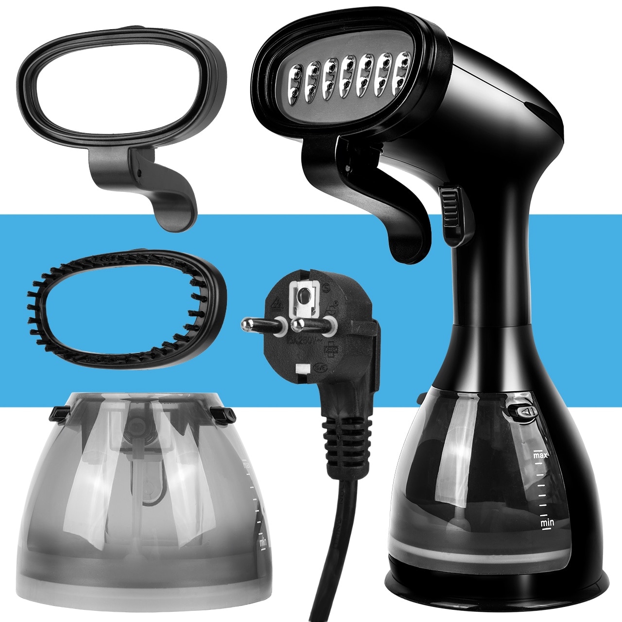 Aparat De Calcat Vertical Cu Abur, Maltec, Hds5000W, Negru/Rosu, Putere 1500 W, Capacitate Rezervor 280 ml, Set 7In1, Oprire Automata, Calcare Verticala, Randament Abur Pana La 32 G/Min, Negru