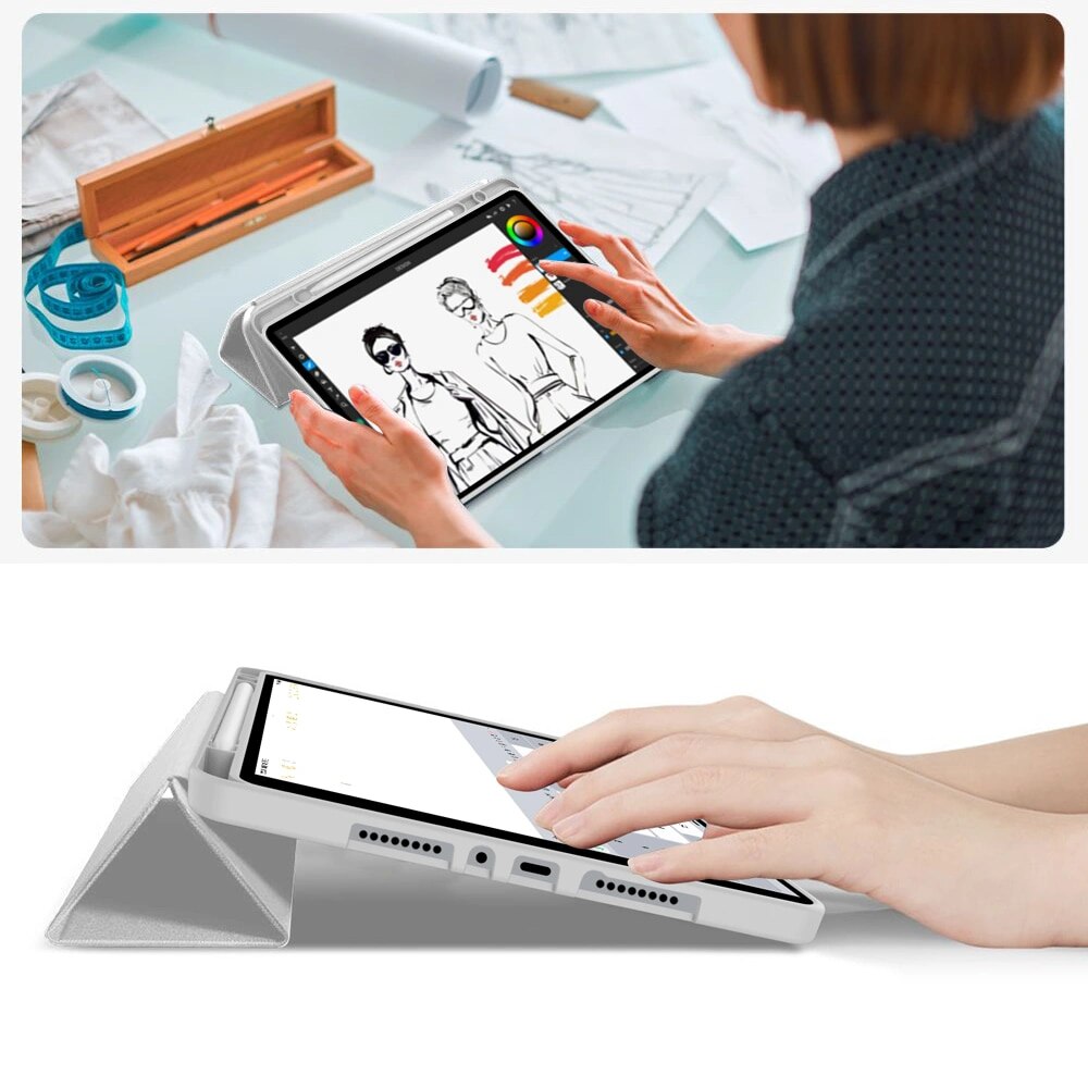 Husa pentru Xiaomi Redmi Pad 2 Pro Soft Shell Light & Slim cu functie wake-up/sleep si compartiment pentru stylus, tip stand - gri