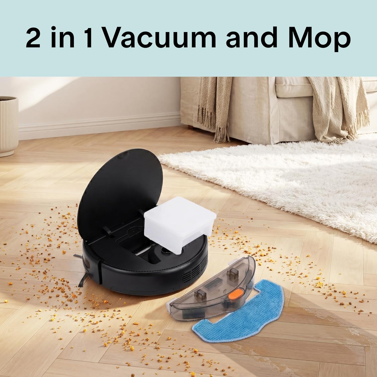 Aspirator robot SereneLife, cu mop, 3 moduri de curatare, control prin aplicatie, negru