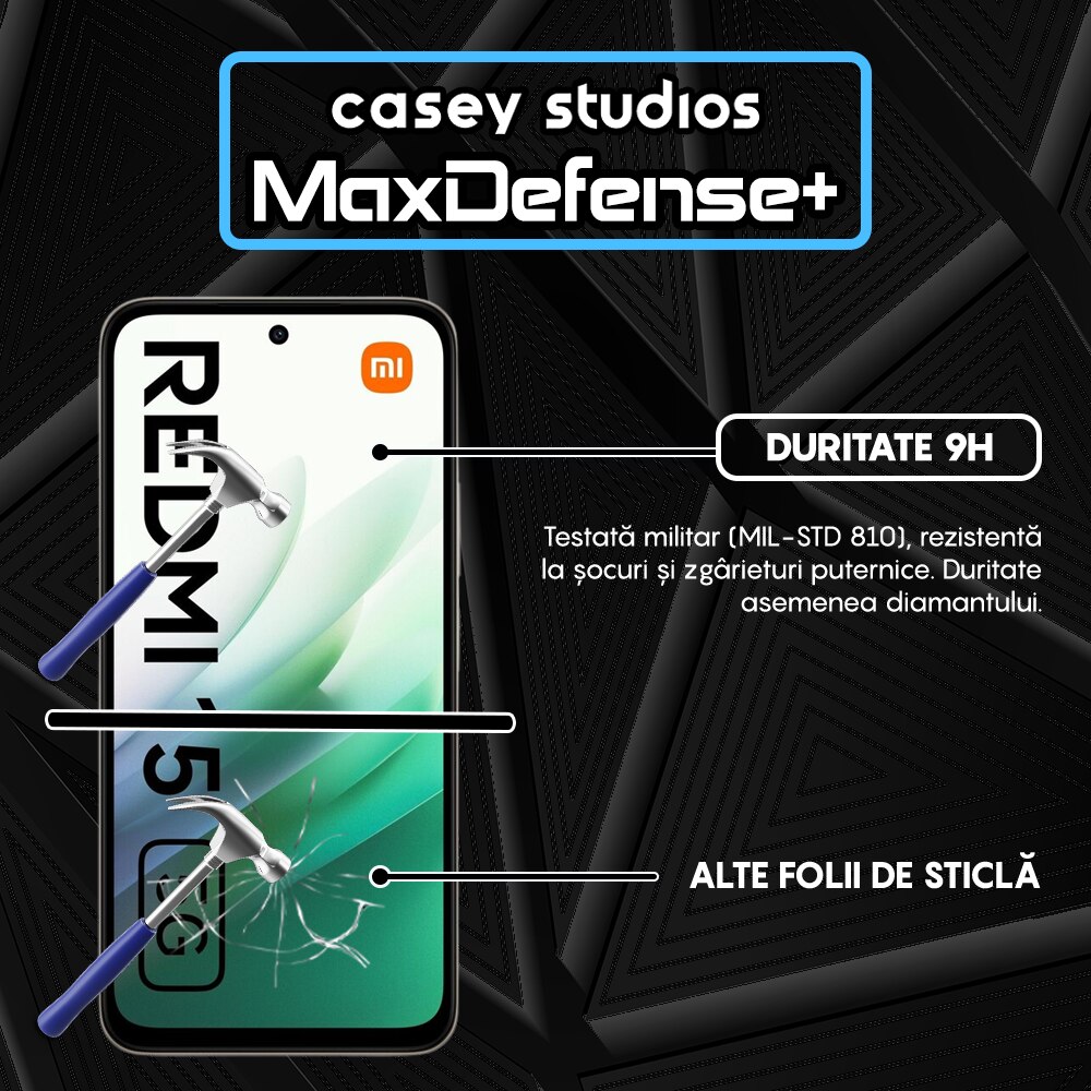 Folie Sticla CASEY STUDIOS™ compatibila cu Xiaomi Redmi 15 5G, Full Cover 3D, Full Glue, Sticla Securizata, Duritate Militara, Ultra HD, Protectie Profesionala Ecran 3D, Anti Zgarieturi, Anti Socuri, Margini Negre