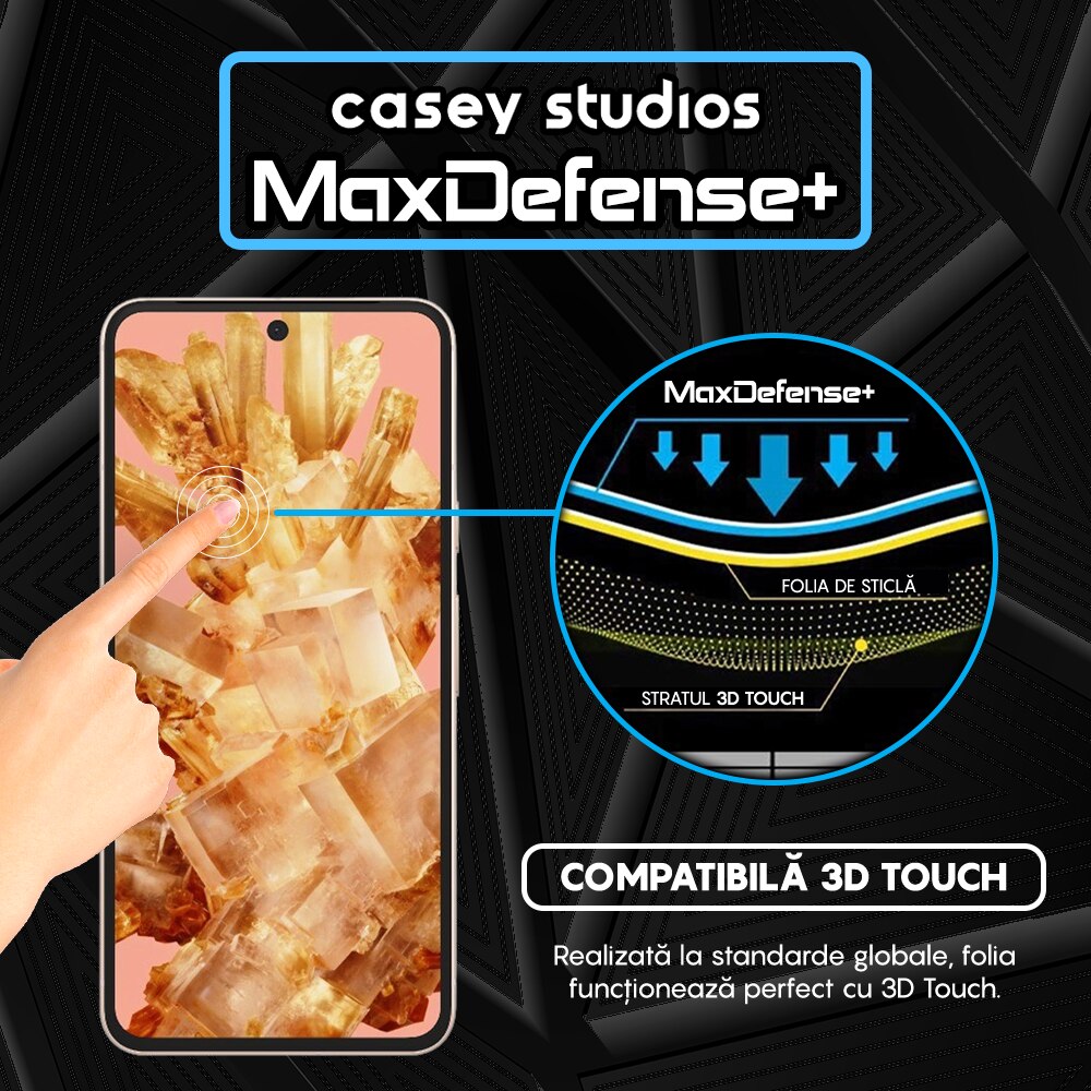Folie Sticla CASEY STUDIOS™ compatibila cu Google Pixel 8, MaxDefense+, Anti Zgarieturi, Full Glue, Full Cover 3D, Protectie Ecran 3D, Duritate Ridicata, Margini Negre