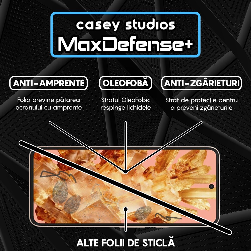 Folie Sticla CASEY STUDIOS™ compatibila cu Google Pixel 8, MaxDefense+, Anti Zgarieturi, Full Glue, Full Cover 3D, Protectie Ecran 3D, Duritate Ridicata, Margini Negre