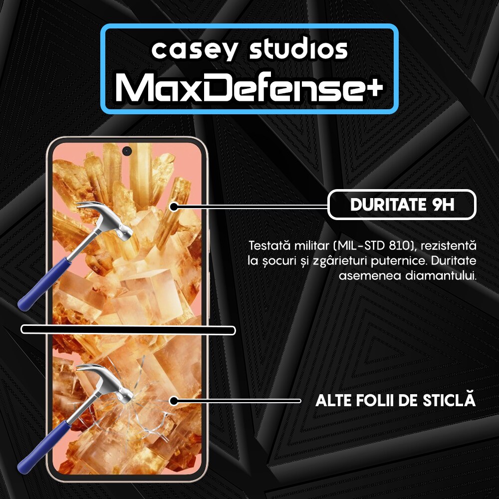 Folie Sticla CASEY STUDIOS™ compatibila cu Google Pixel 8, MaxDefense+, Anti Zgarieturi, Full Glue, Full Cover 3D, Protectie Ecran 3D, Duritate Ridicata, Margini Negre
