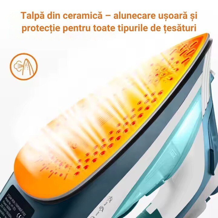 Fier de Calcat cu Abur, 2200W, Talpa Ceramica Antiaderenta, 450 ml, Temperatura Reglabila in 5 Trepte, Functie Abur, Design Ergonomic, Ideal pentru Uz Casnic si Profesional