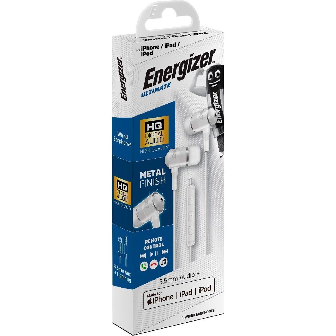 Casti cu fir Energizer UIL35, stereo, 3.5 mm, alb, 1.2m