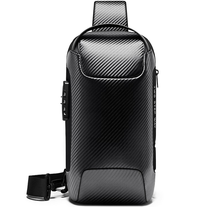 Rucsac crossbody, lacat TSA si port USB, rezistent la apa, buzunar antifurt, potrivit pentru calatorii sau zi de zi BANGE, BG22085+ Carbon