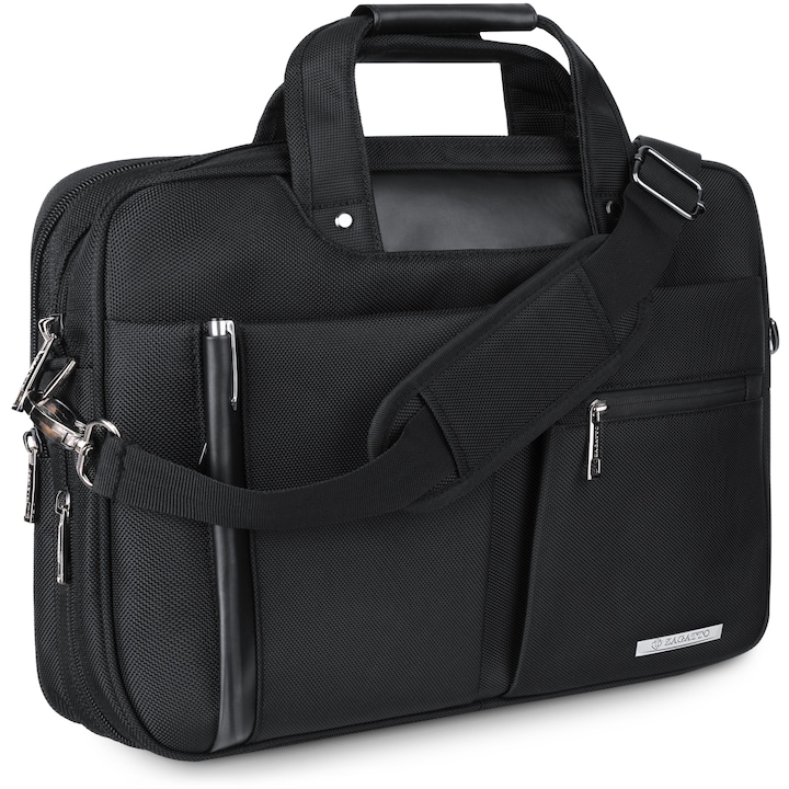 Geanta laptop, Zagatto® LONDON, 15.6”, 33x41x11 cm, Negru, Impermeabila, Atasabila la troler, Curea de umar reglabila si detasabila, Buzunar laptop cu sistem de inchidere velcro si protectie antisoc, ZG656