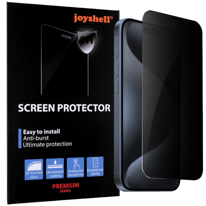 Folie protectie pentru iPhone 17 Air, Joyshell, Sticla Profesionala Ecran 3D, Full Cover, Full Glue, Model Privacy, Anti Zgarieturi, Anti Socuri, Ultra Rezistenta