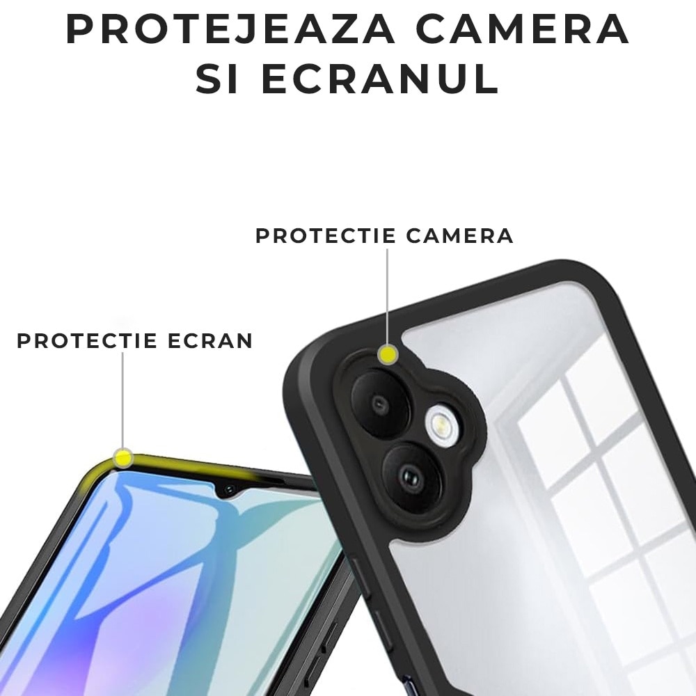 Husa pentru Samsung Galaxy A06 DaDen® ColorVerse 360, Antisoc, Protectie completa spate-ecran, Negru
