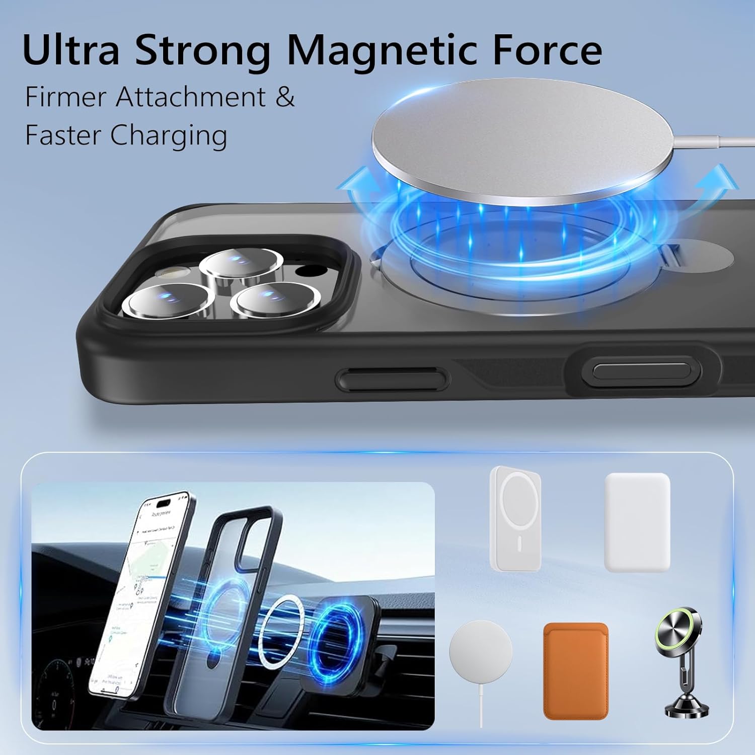 Husa Magnetica pentru iPhone 16 PRO, Protectie Militara Antisoc, Suport Rotativ 360° MagSafe, Negru