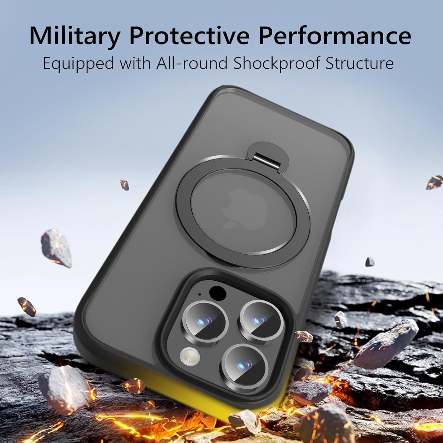 Husa Magnetica pentru iPhone 16 PRO, Protectie Militara Antisoc, Suport Rotativ 360° MagSafe, Negru