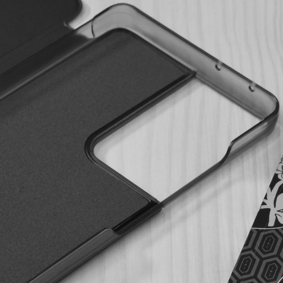 Husa pentru Samsung Galaxy S21 Ultra 5G, SKYDDAR INNOVATION, eFold, tip carte, set cu sticker, Negru