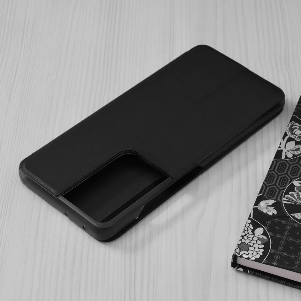Husa pentru Samsung Galaxy S21 Ultra 5G, SKYDDAR INNOVATION, eFold, tip carte, set cu sticker, Negru
