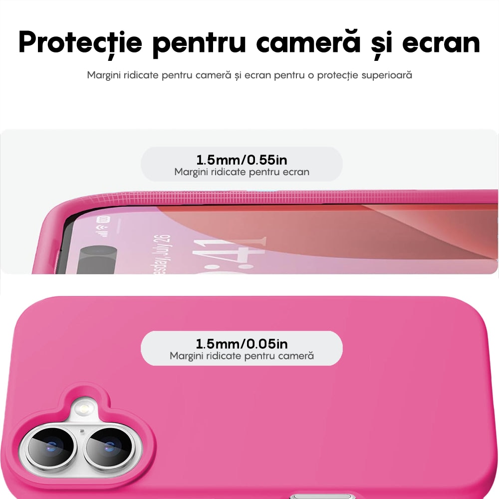 Husa CASEY STUDIOS™ compatibila cu iPhone 16 Plus, Soft Silicone Premium, Microfibra in Interior, Fuchsia, de Protectie, Ultra Slim, pentru Incarcare Wireless, Margini Ridicate de Protectia Ecranului si a Camerelor