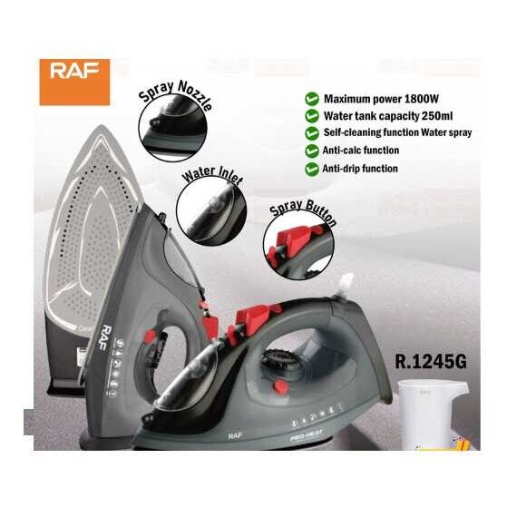 Fier de călcat profesional cu aburi Raf R.1245G – 1800W, cu talpă ceramică și funcție de autocurățare