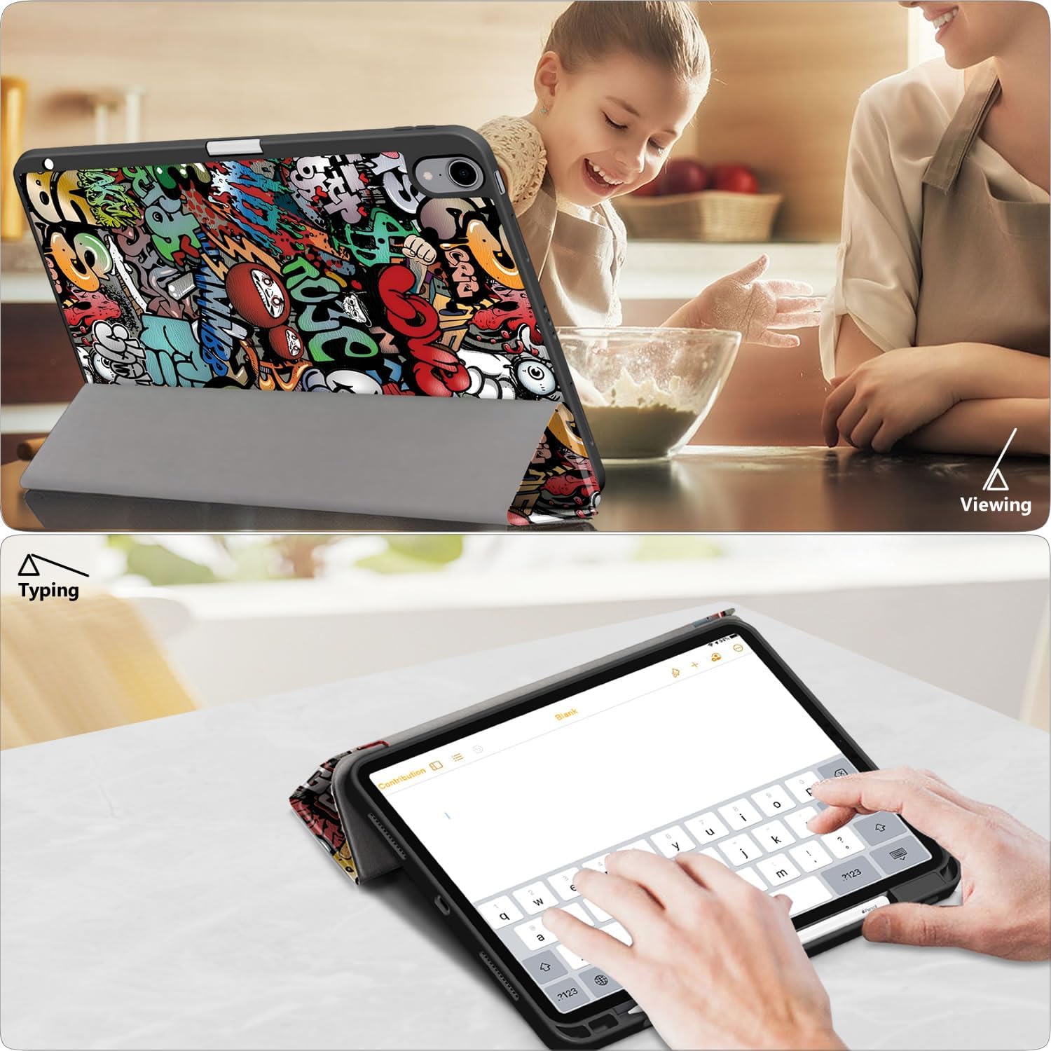 Husa pentru Apple iPad 11 (2025) cu Suport Pencil, Piele eco, Smart Cover – Graffiti