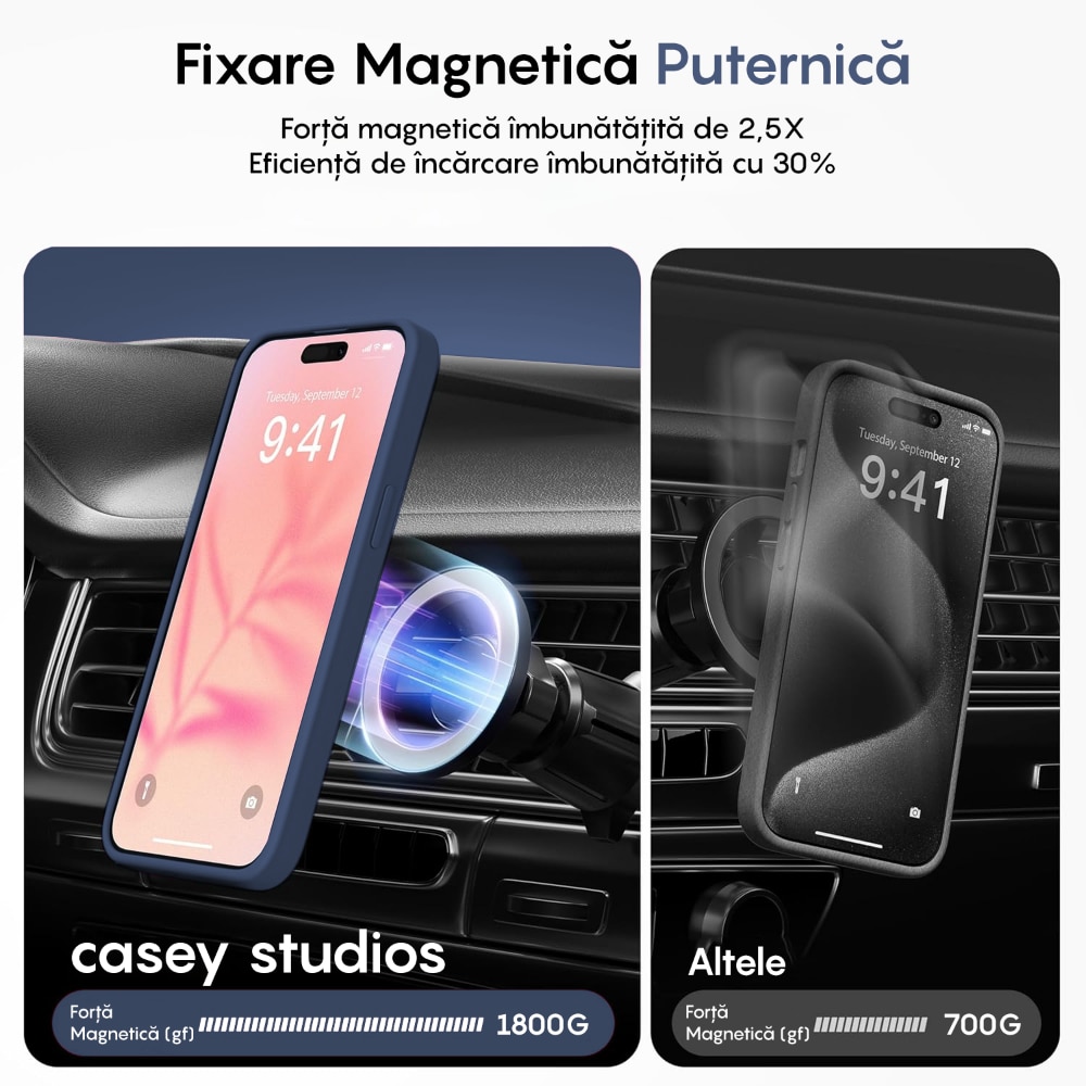 Husa compatibila cu Incarcare Magsafe pentru Apple iPhone 14 Pro Max, CASEY STUDIOS™, de Protectie, Slim, pentru Incarcare Wireless, Margini Ridicate pentru Protectia Ecranului si a Camerelor, Albastru Inchis