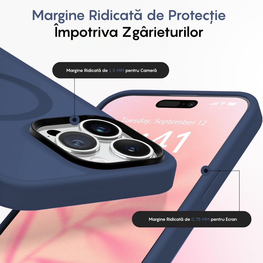 Husa compatibila cu Incarcare Magsafe pentru Apple iPhone 14 Pro Max, CASEY STUDIOS™, de Protectie, Slim, pentru Incarcare Wireless, Margini Ridicate pentru Protectia Ecranului si a Camerelor, Albastru Inchis