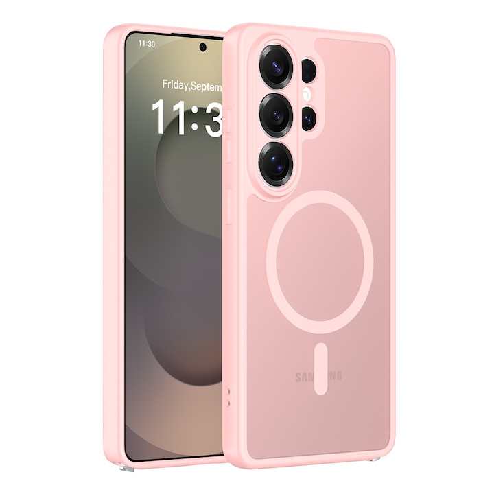 Husa de protectie pentru Samsung Galaxy S26 Ultra, Omelivon, MagSafe, Protectie completa, Anti-Soc, Decupaje Precise, Incarcare Wireless, Materiale Premium, Roz deschis