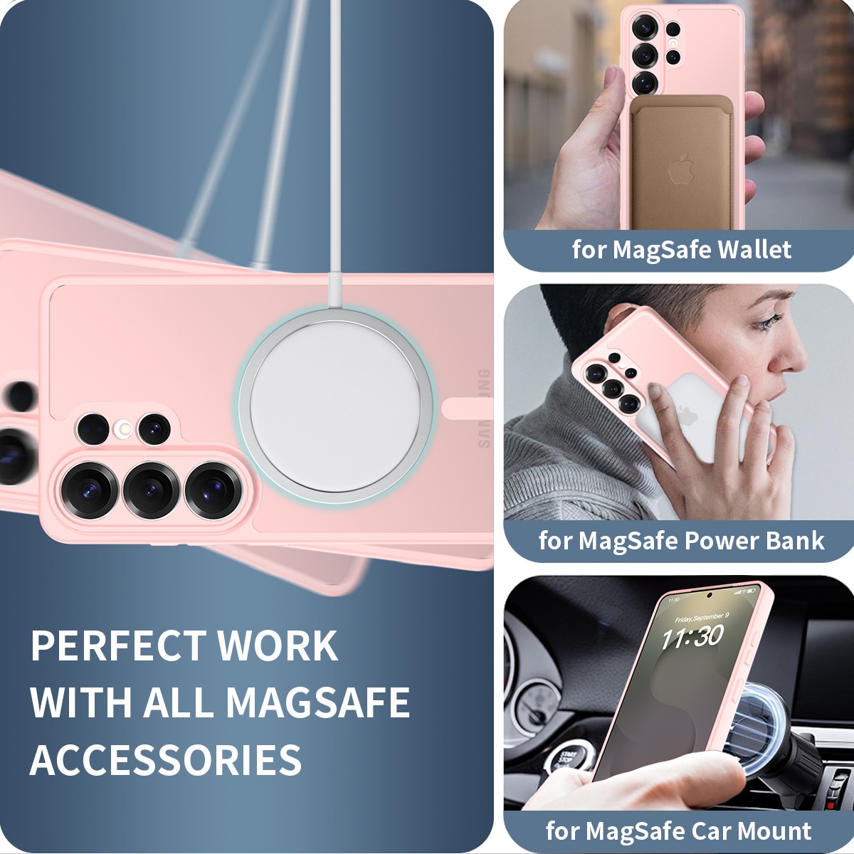 Husa de protectie pentru Samsung Galaxy S26 Ultra, Omelivon, MagSafe, Protectie completa, Anti-Soc, Decupaje Precise, Incarcare Wireless, Materiale Premium, Roz deschis